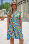 Vibrant Florals Tiered Mini Dress - Blue Multi