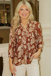 Amber Charm Floral Print Tie Top - Brown