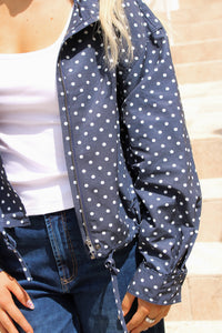 Style Status Polka Dot Zipper Jacket - Navy