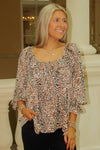 Leopard Lure Ruffle Neck Top - Taupe