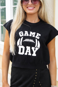 Game Day Time Sleeveless Sweater - Black