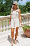 Calling The Shots Lace Trim Romper - Oatmeal