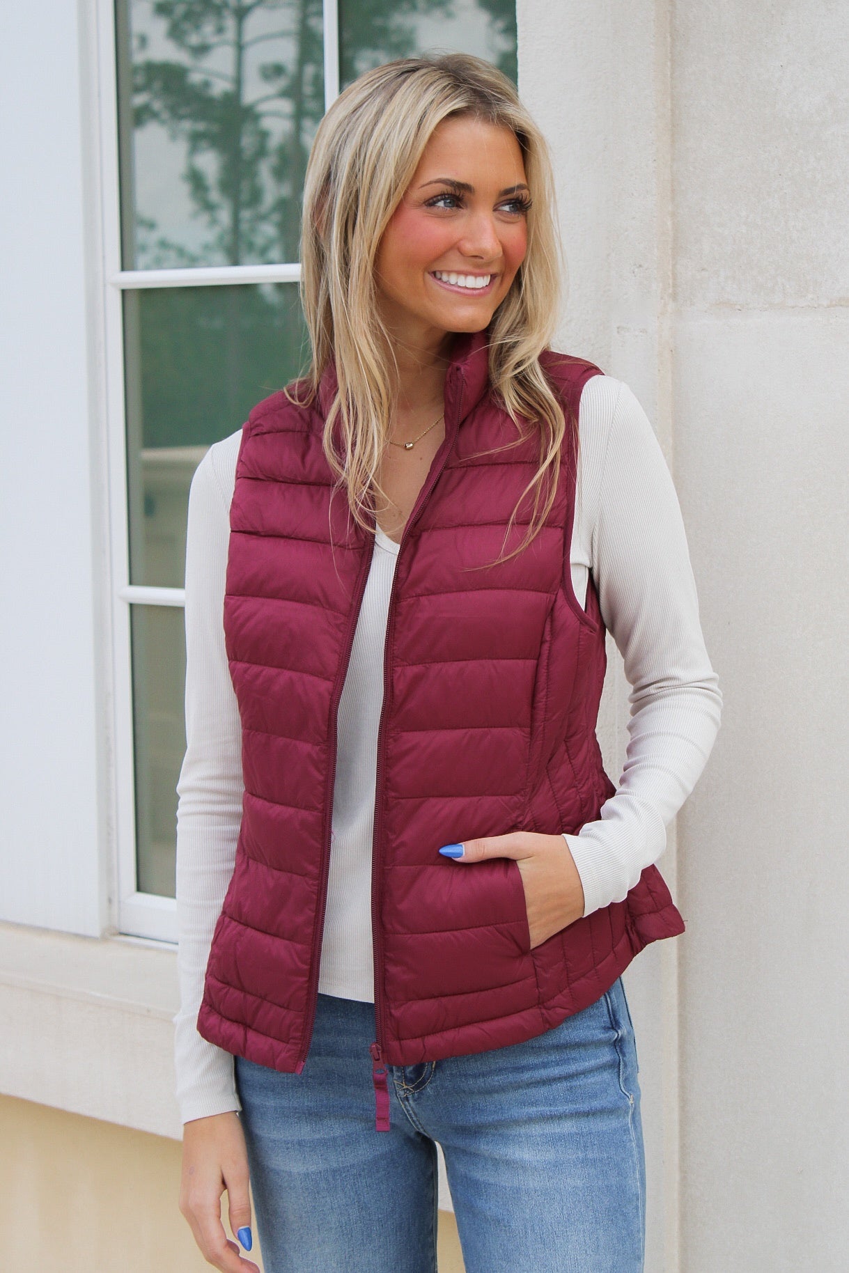 Fall In Love Light Weight Padded Vest - Burgundy