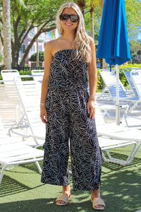 Enchanted Waters Strapless Jumpsuit - Black Leaf