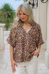 Wide Edge V-Neck Bubble Sleeve Top - Latte