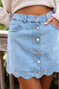 Darling Detail Scalloped Mini Skirt - Lt Wash