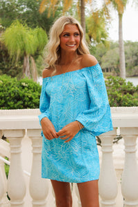 Shoreline Escape Off Shoulder Dress - Turquoise
