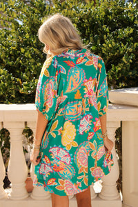 Spring Bloom Floral Mini Dress - Green Multi