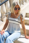 Feeling Free Tie Strap Top - Cream/Black