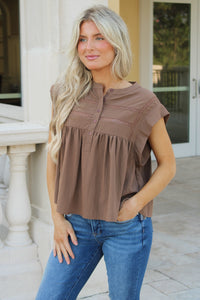 Free Spirit Laced Flowy Top - Mocha