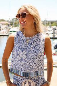 Harbor Tile Sleeveless Top - Blue
