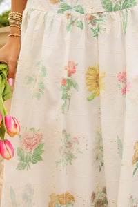 Spring Meadows Floral Printed Midi Skirt - Cream