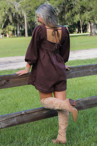Saddle Ridge Puff Sleeve Romper - Brown