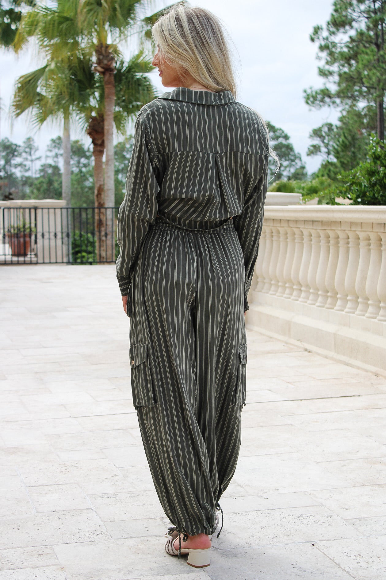 Autumn Striped Cargo Pants - Olive