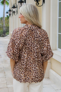 Wide Edge V-Neck Bubble Sleeve Top - Latte