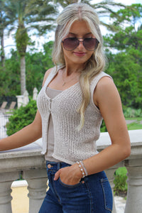 Friendly Gatherings Crochet Knit Vest - Natural
