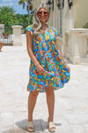 Vibrant Florals Tiered Mini Dress - Blue Multi