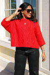 Cozy Farmhouse Cable Knit Sweater - Red