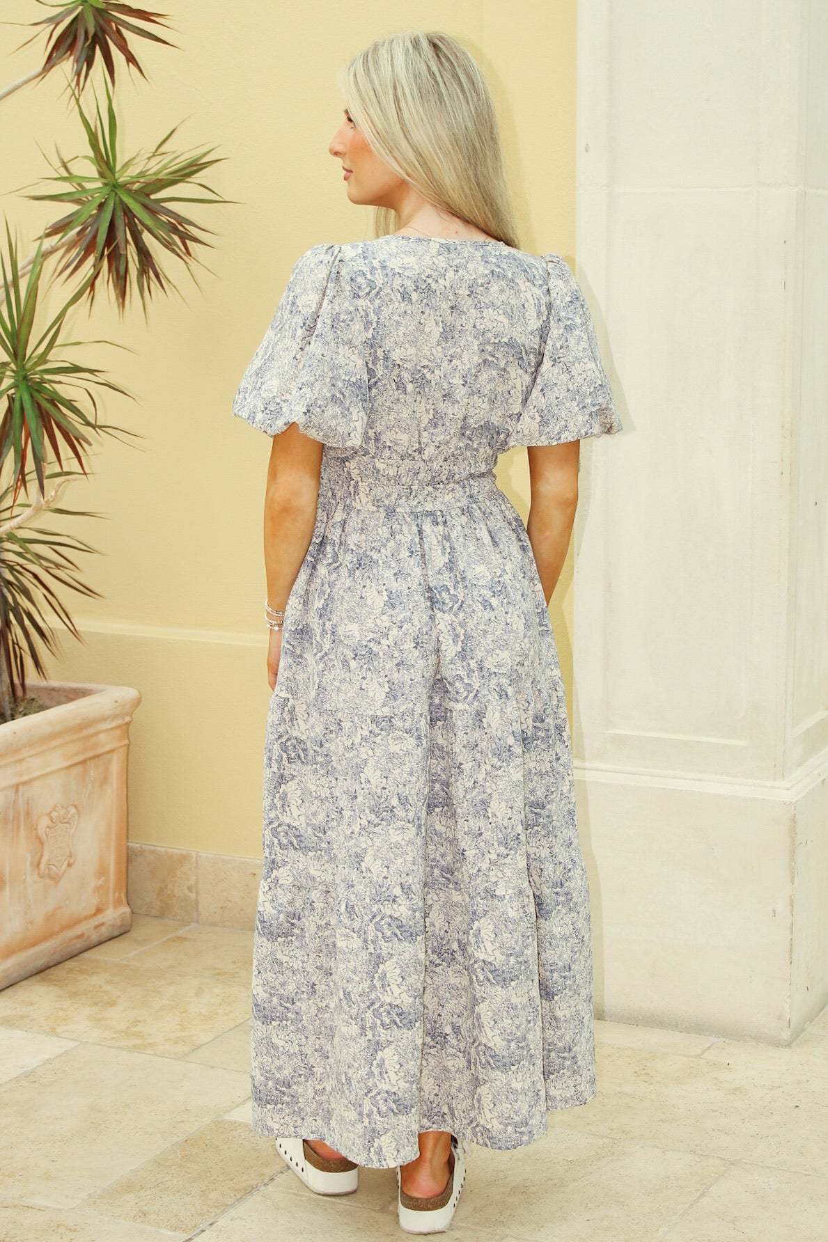 Blue Meadows Puff Sleeve Tiered Maxi Dress - Navy