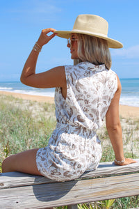 Sandy Shores Sleeveless Romper - Brown Porcelain