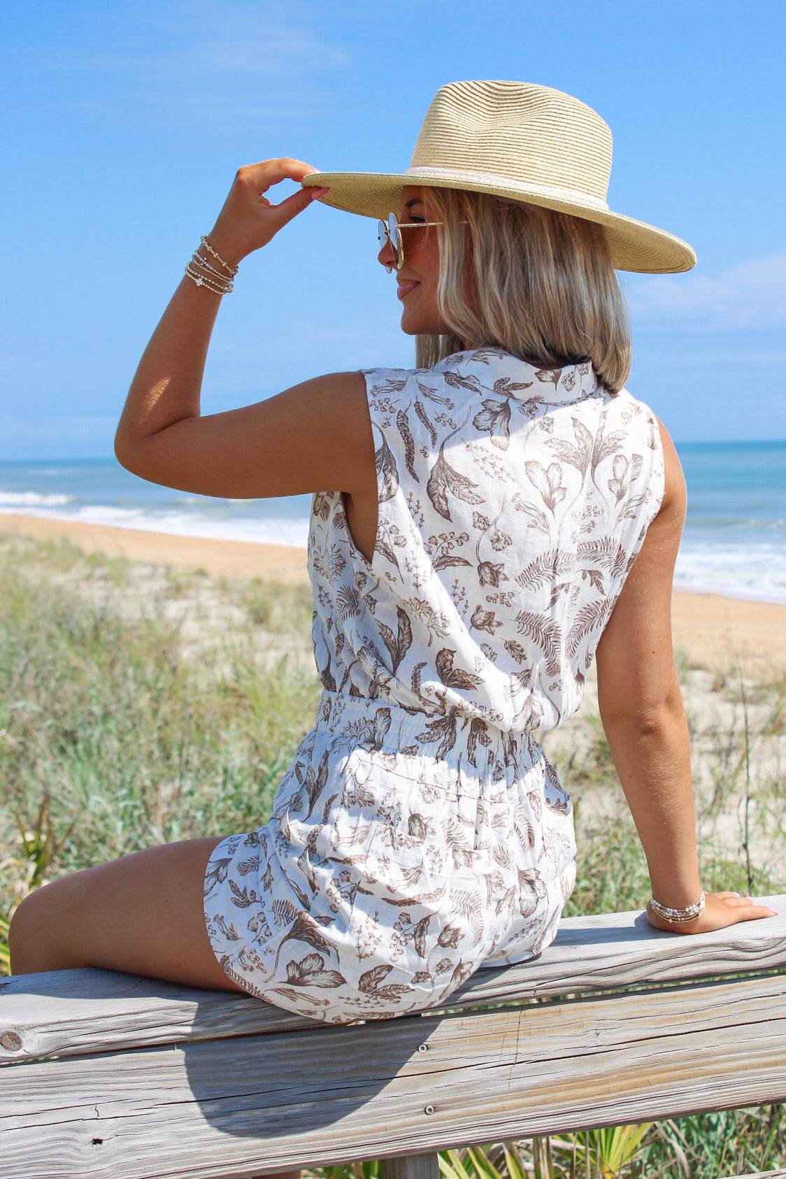 Sandy Shores Sleeveless Romper - Brown Porcelain