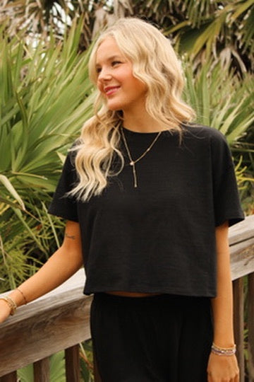 Z Supply: Sway Textured Cropped Tee - Black