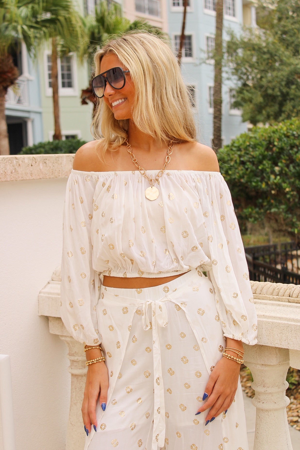 トップス sheller Off Shoulder Jacket Tops Seaside Shimmer Off Shoulder Top - Ivory – Makk Fashions
