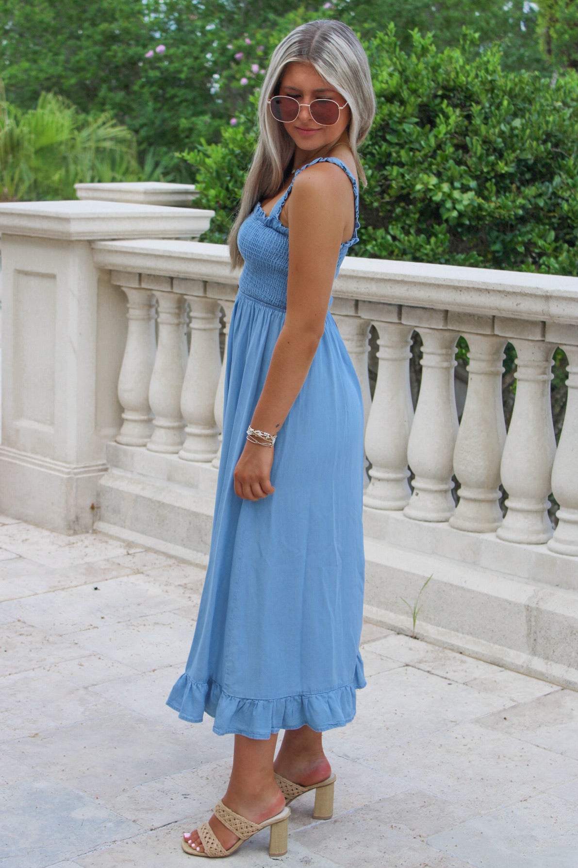 Sunkissed Summers Smocked Midi Dress - Denim