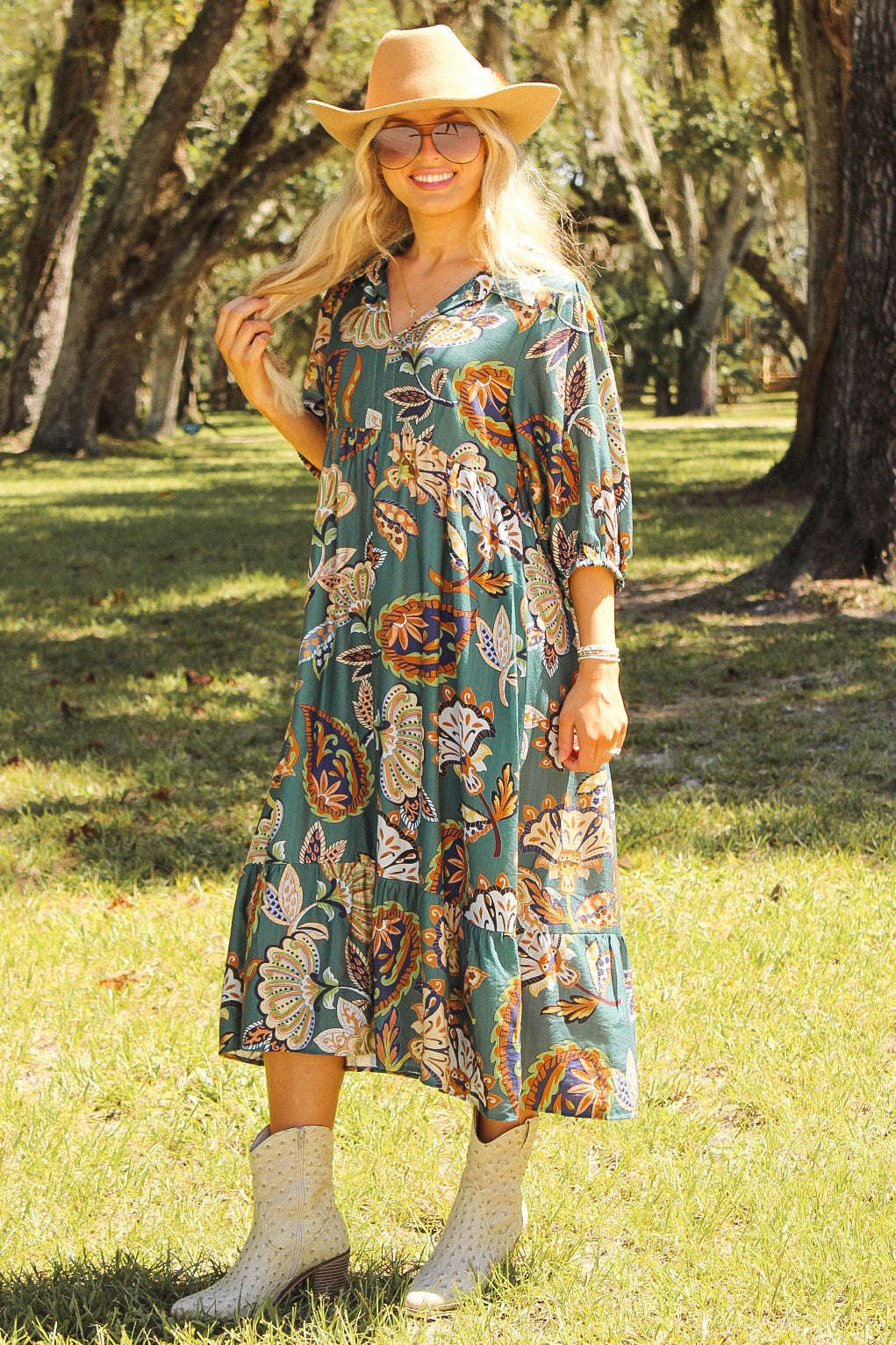 Boho Tides Paisley Printed Midi Dress - Teal