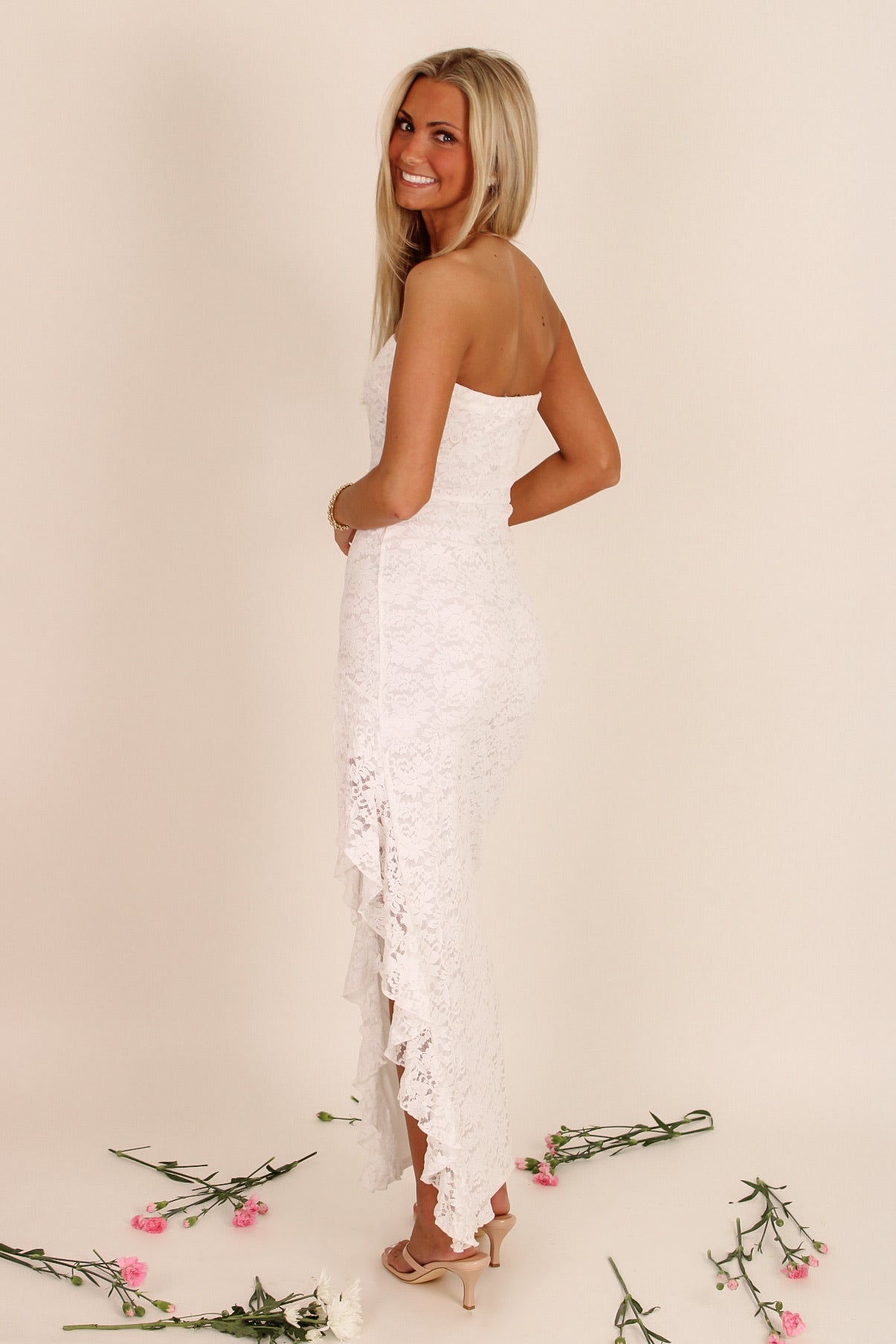 Timeless Elegance Lace Slit Maxi Dress - White