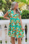 A Pop Of Color Tiered Mini Dress - Green Multi