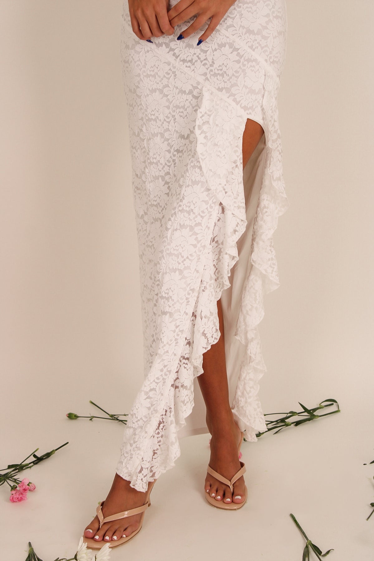 Timeless Elegance Lace Slit Maxi Dress - White