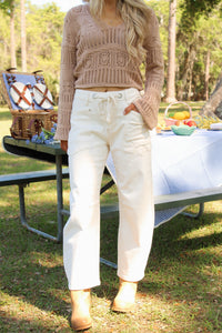 Marissa Slouchy Crop Barrel Leg Pants - Ivory