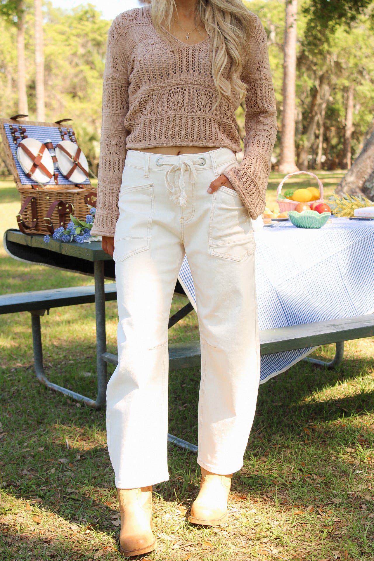 Marissa Slouchy Crop Barrel Leg Pants - Ivory