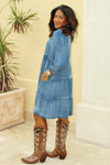 Country Lane Tiered Button Down Dress - Med Wash