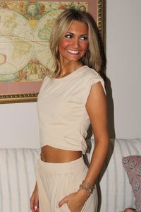 Keepin' It Trendy Mineral Washed Wrap Top - Bone