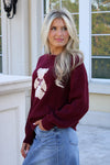 Snuggle Up Teddy Crew Neck Knit Sweater - Burgundy
