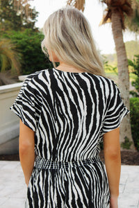 Midnight Escape V-Neck Top - Black Zebra