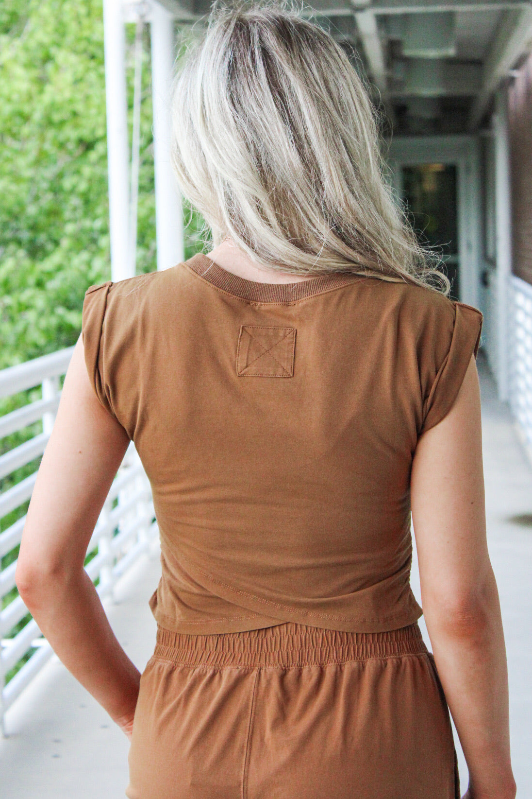 Keepin' It Trendy Mineral Washed  Wrap Top - Walnut
