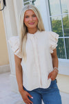 Cheer With Me Flutter Sleeve Top - Bone