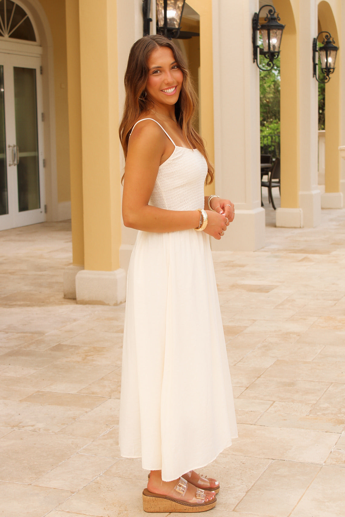 Island Glow Smocked Midi Dress - Natural