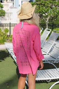 Florida Beaches Button Down To - Hot Pink