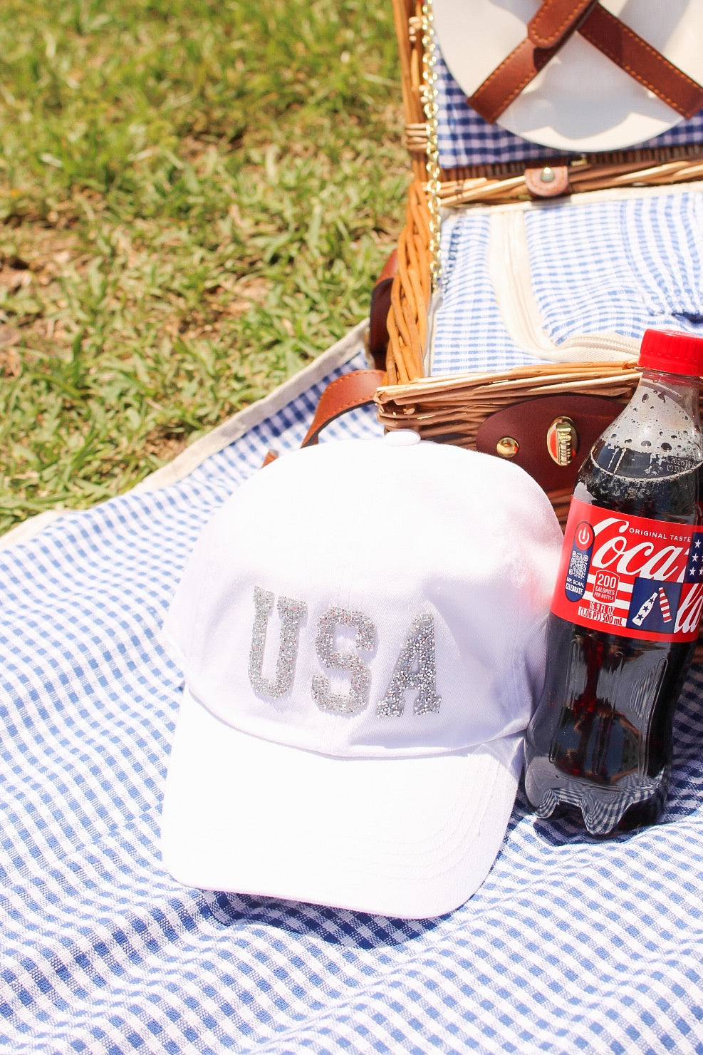 USA Rhinestone Hat - White