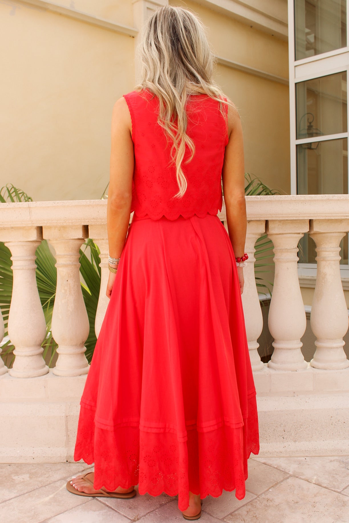 Summer Freedom Eyelet Midi Skirt - Red