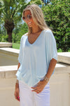 Sunny Days V-Neck Button Down Top - Powder Blue