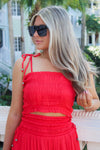 Time To Celebrate Smocked Crop Top - Red