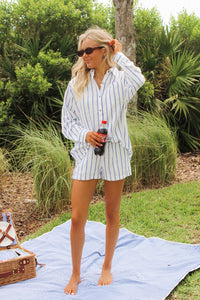 Salt Air Striped Button Down Top - Blue