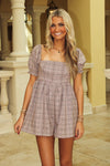 Cottage Classic Plaid Romper - Brown