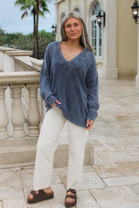 Dreamy Layers V-Neck Oversized Sweater - Navy