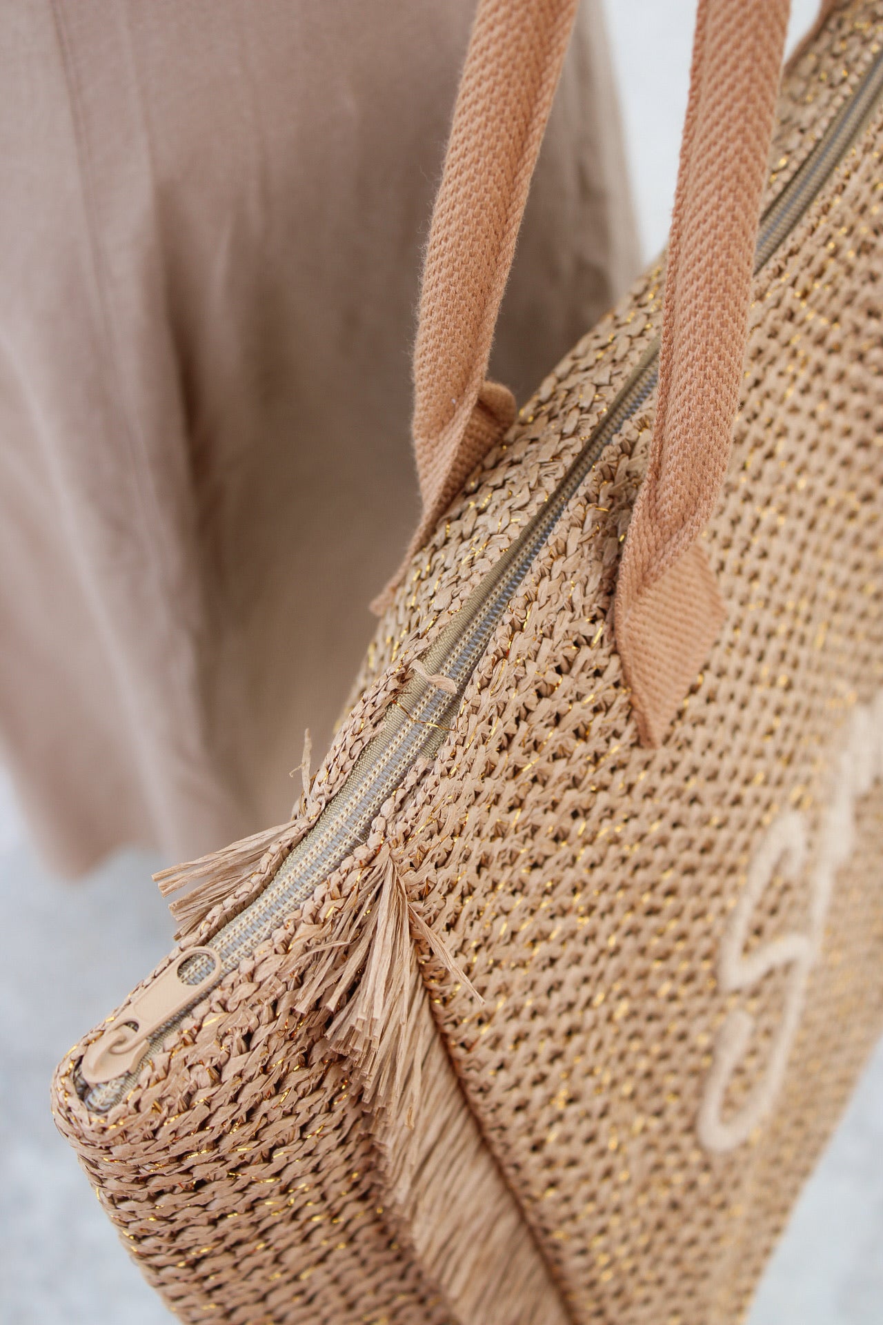 Summer Days Woven Tote Bag - Tan